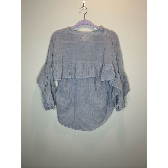 Maeve Anthropologie Blue and White Striped Ruffle Top Size XS - Picture 5 of 7